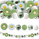 56Pcs Green and White Daisy Focal Beads - Highland Cow Flower 15mm Silicone Round Beads for DIY Keychains, Beaded Pens, Hanging Pendants, Home Decor, Bracelets, Necklaces, and Other Jewelry