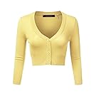 JJ Perfection Women's Solid Woven Button Down 3/4 Sleeve Cropped Cardigan BABYYELLOW 2XL
