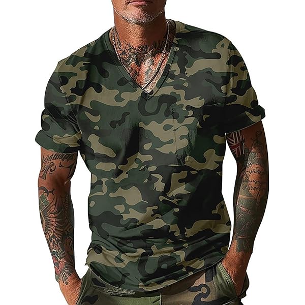 ★BADBLOOD ★FON V-NECK JERSEY SHORT SLEEVE - GREEN CAMO ☆BADBLOOD ☆FON V-NECK JERSEY SHORT SLEEVE - GREEN CAMO