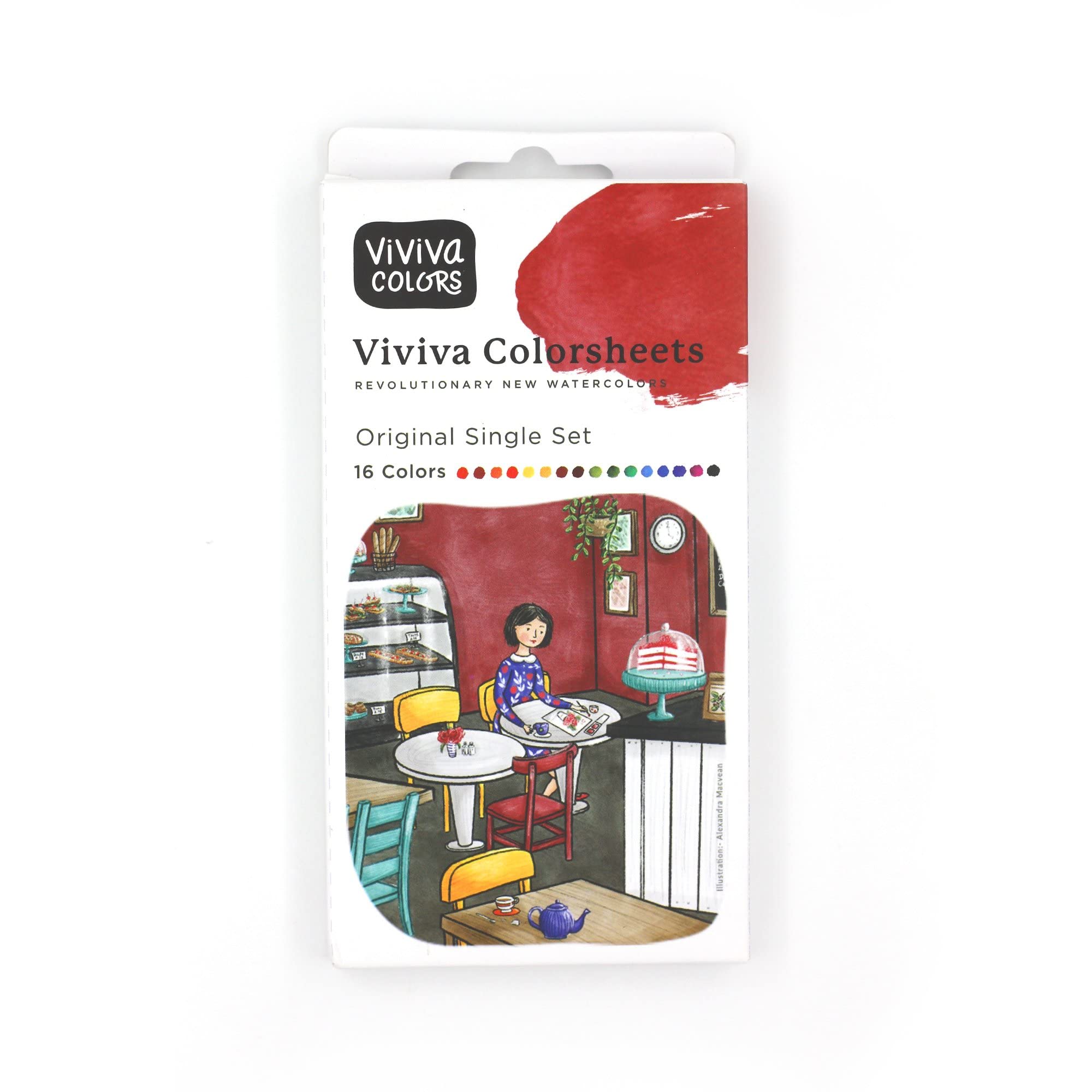 Viviva Coloursheets, Original Single Set, 16 Vibrant Watercolours, for Outdoor and Travel, VV276000