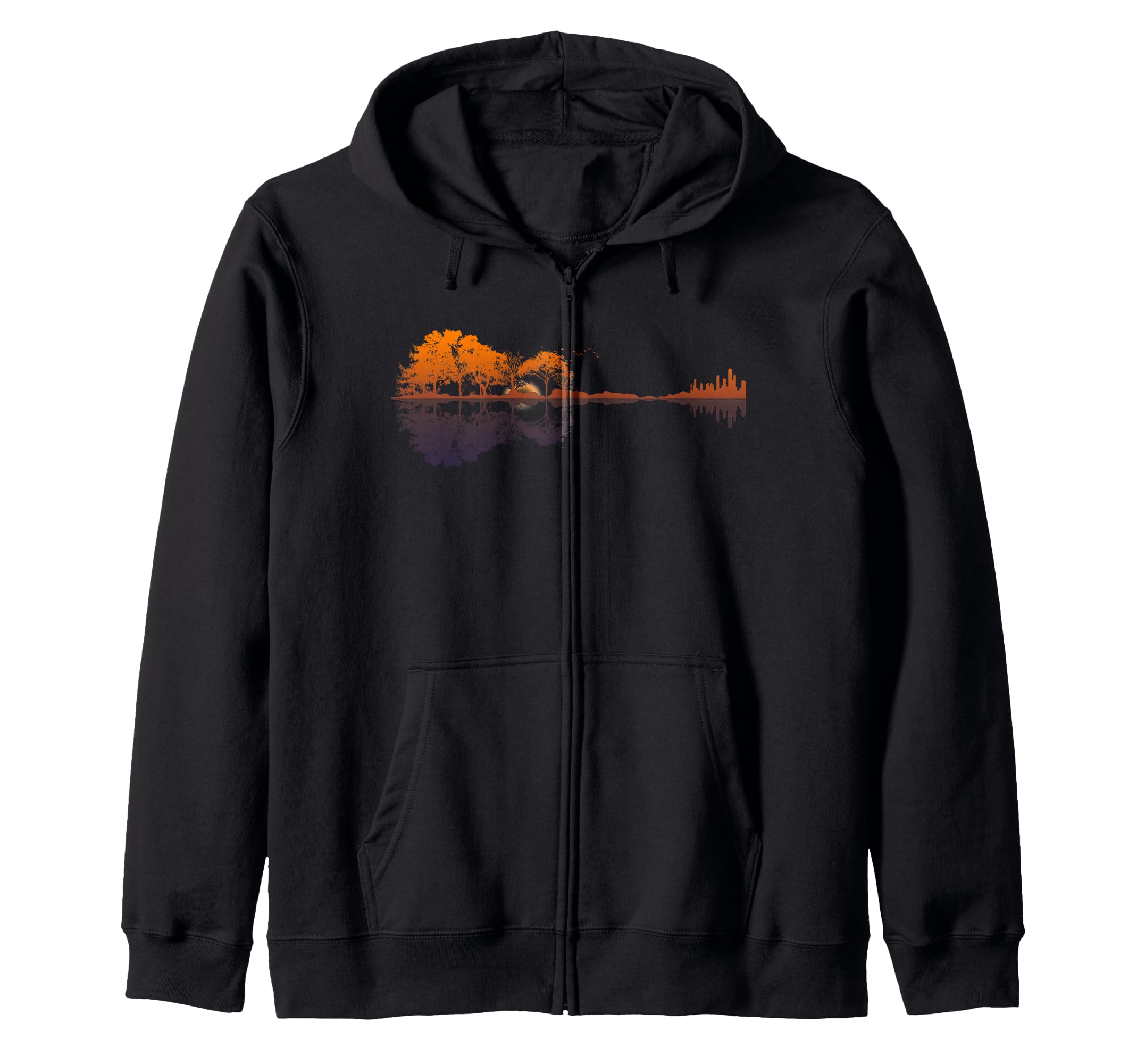Guitar Lake Reflections Music and Guitar Lover Guitar Zip Hoodie