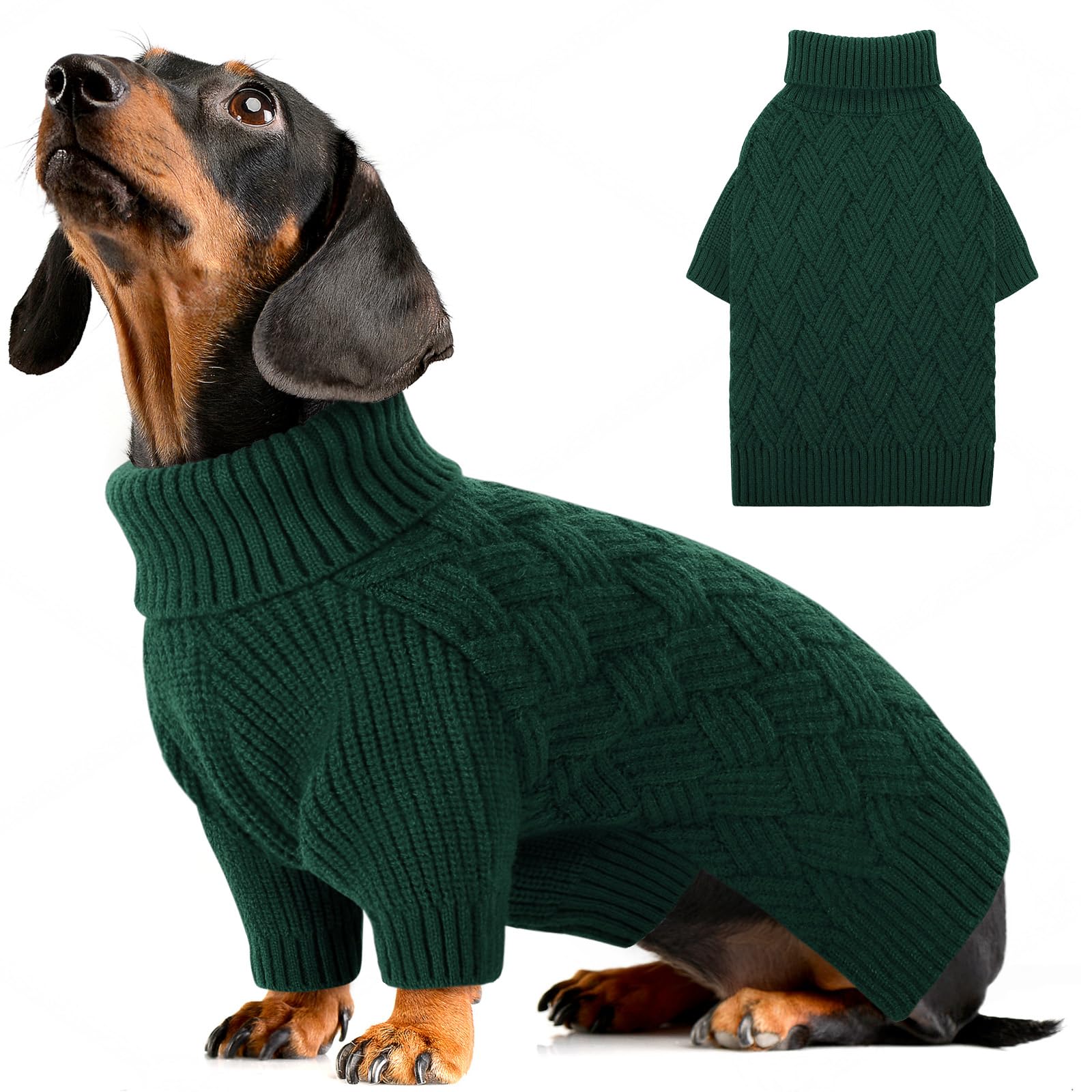 AOFITEE Small Dog Jumper, XS Jumpers for Dogs, Turtleneck Warm Dog Christmas Jumper, Pet Winter Sweater for Small Dogs Girl Boy, Thick Puppy Jumpers Female Male for Yorkie, Chihuahua (Green XSmall)