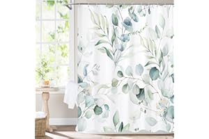 MitoVilla Sage Green Spring Floral Shower Curtain, Modern Plants Botanical Fabric Cloth Shower Curtains for Chic Elegant Bathroom Decor, Watercolor Eucalyptus Leaf, 72x72