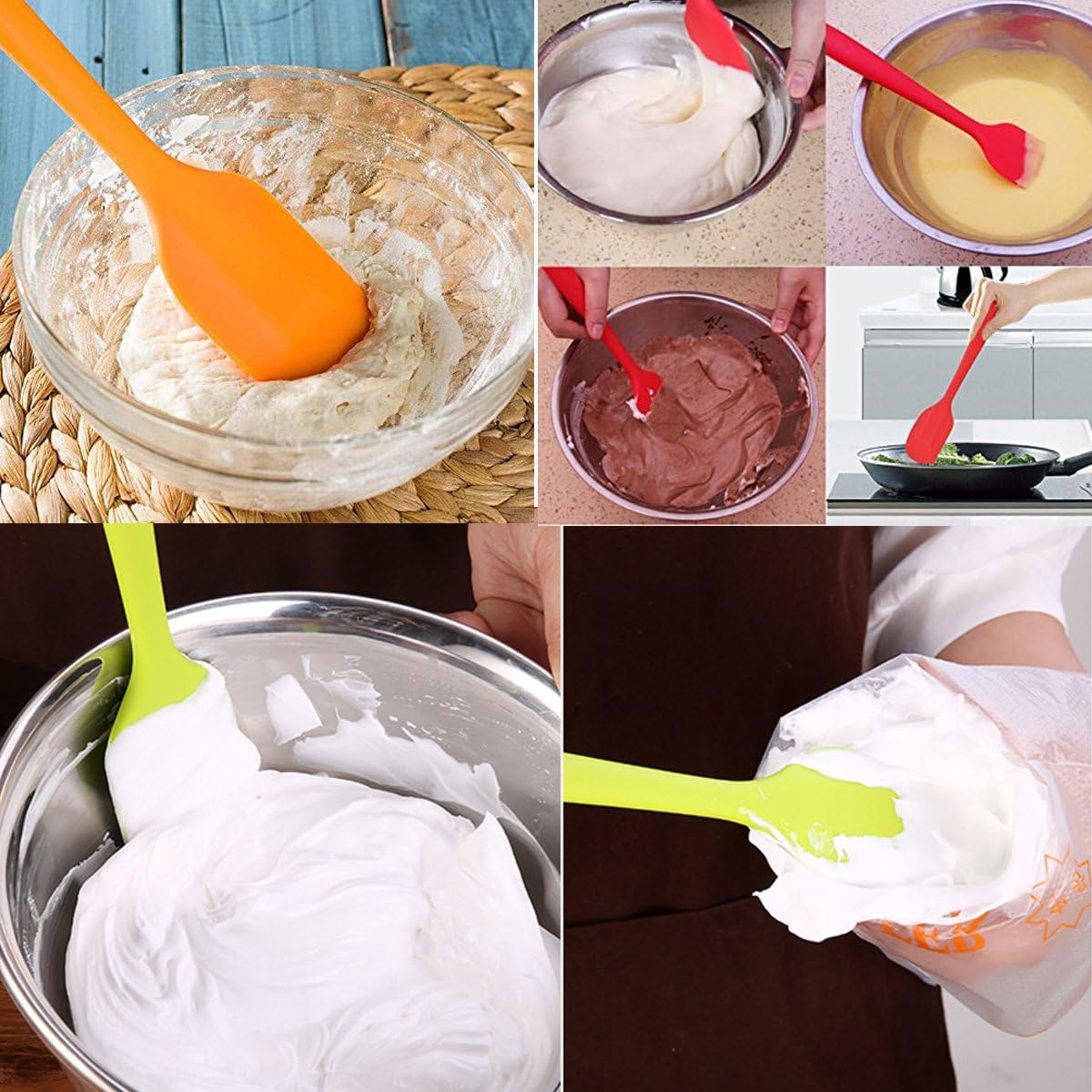 Silicone Spatulas Set, Rubber Spoon Spatula Heat Resistant Spoonula One Piece Design Seamless Spatula Non-Stick Scrapers Baking Mixing Tool (Orange): Kitchen & Dining