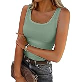 Roselux Women's Sleeveless Scoop Neck Fitted Tank Top Ribbed Knit Casual Basic Cami Shirts