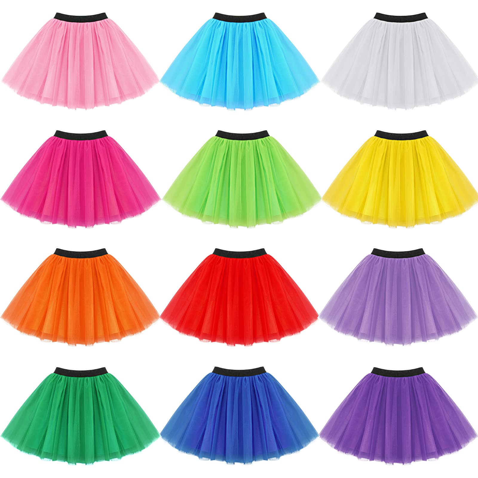 Photo 1 of 12 Pcs Runners Tutu Skirt for Women 4 Layered Tulle Tutu Colorful Running Elastic Puffy Skirt 80s Tutu Dress Ladies, 12 Colors Multicolor