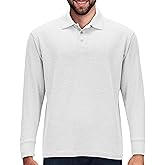 Premium Wear Long Sleeve Polo Shirt for Men, Cotton-Blend Fabric Golf Shirt with Collar, 3-Button Placket, Stain Guard