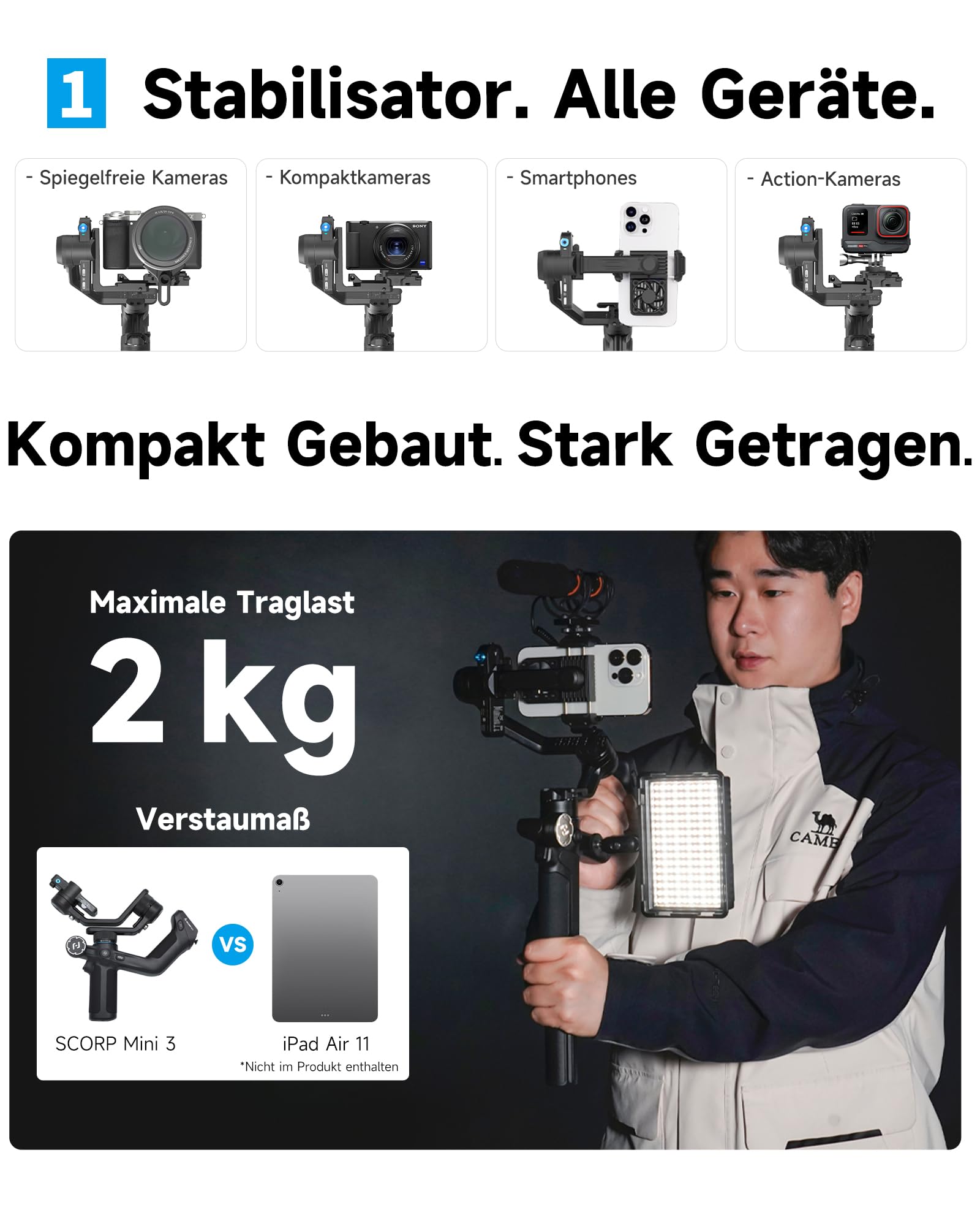 FeiyuTech [Offiziell] SCORP Mini 3 Pro All-in-One Gimbal – 3-Achsen Stabilizer mit abnehmbarem Fernbedienungsgriff, AI Gesichtserkennung & Vertikalmodus, für Canon/Sony/Fujifilm/Nikon/Handy/Actioncam 6