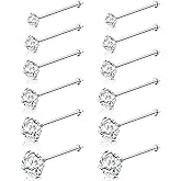 WINSENET 12Pcs Nose Rings Studs 18G 20G 22G Straight Nose Studs Surgical Stainless Steel Nose Rings for Women Hypoallergenic Nose Bone Studs Cubic Zirconia Lip Rings Nose Piercings Jewelry 1.5mm-4mm
