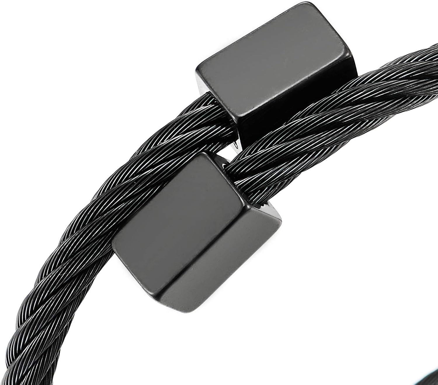 Mens Womens Elastic Adjustable Steel Black Twisted Cable Cuff Bangle Bracelet with Cuboid Charm: Clothing