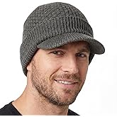 TOP-EX PolarWool™ Mens Winter Hats with Brim - 50% Merino Wool Beanie with Visor Bill, Warm Knitted Newsboy Hat Cold Weather