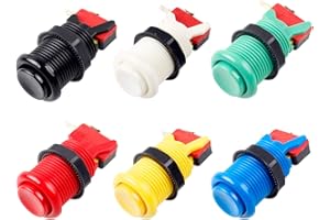 EG STARTS 6X American Style Standard Arcade Buttons Switchable Happ Type 30mm Push Button 3/16" Terminal for Jamma Mame Kit Parts (Each Color of 1)