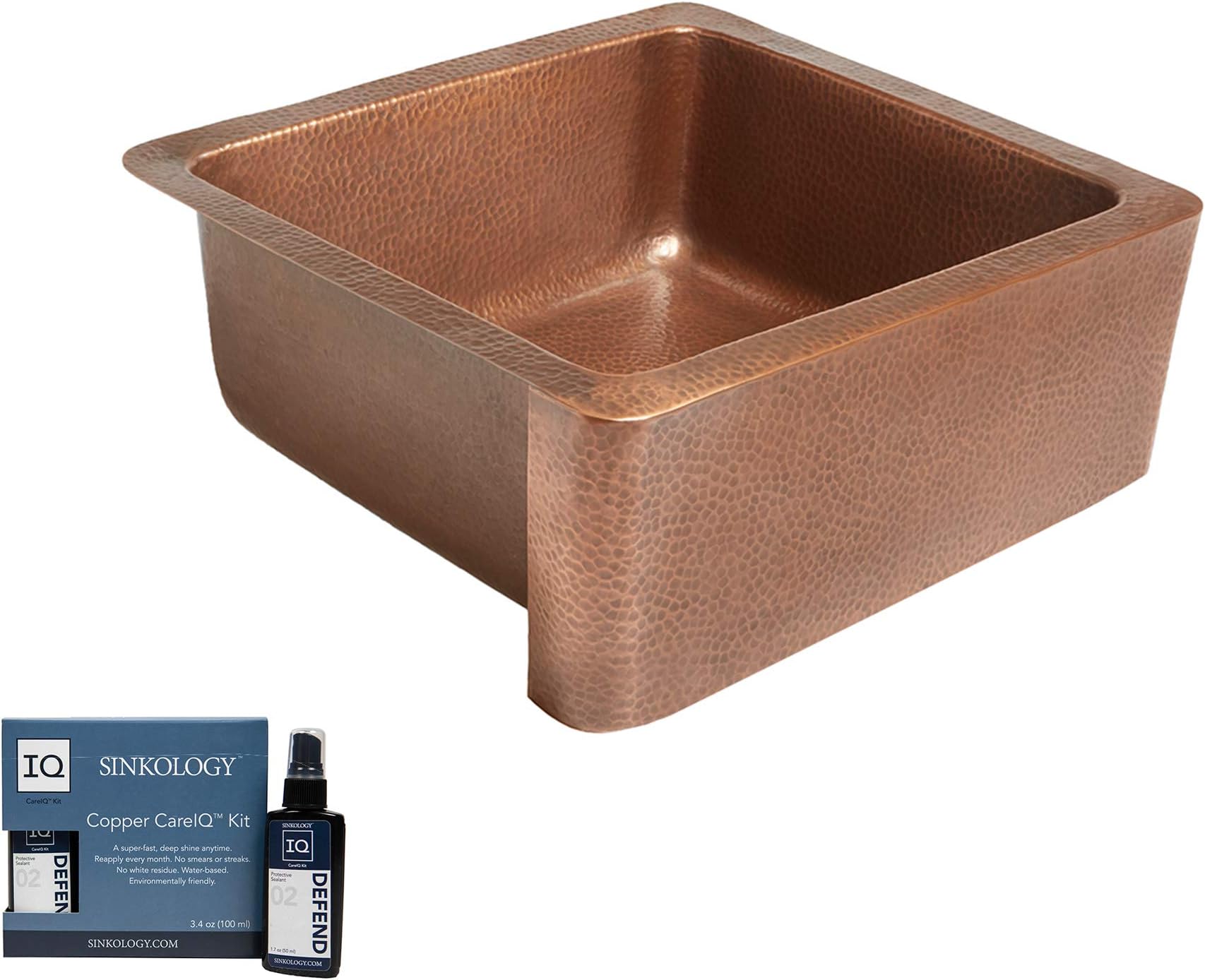 Sinkology K1A-1209HA-AMZ Monet Handmade 25 CareIQ Kit Farmhouse, Apron-Front, Kitchen Sink, Single Bowl, Antique Copper