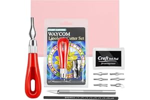 WAYCOM Rubber Stamp Making Kit - Linoleum Cutter Set, Hobby Knife, Pencil for DIY Stamp Carving Craft