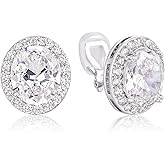 SELOVO Clip on Earrings Not Pierced Oval Statement Earrings Stud Silver Color Zircon Cubic Zirconia