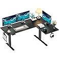 HUANUO 71 x 48 inch Dual Motor L Shaped Electric Standing Desk with 3 Preset Heights, Electric Height Adjustable Computer Table, 2 Hooks & Cable Tray, Raising Desk for Home Office, Black