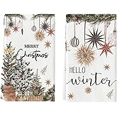 Artoid Mode Xmas Tree Merry Christmas Kitchen Towels Dish Towels, 18x26 Inch Holiday Ornament Ball Hello Winter Decoration Hand Towels Set of 2