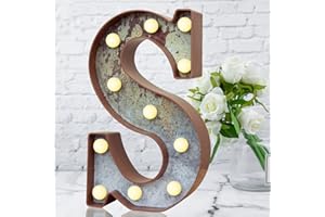 ELNSIVO LED Marquee Light Up Letters Industrial Vintage Style Lighted Letters Rust Metal Effect Marquee Letter with Lights Illumination Letter Signs for Christmas Wedding Birthday Party Home Cafe Bar Decor-S