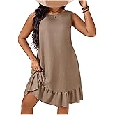 SHENHE Women's Plus Size Tank Dress Bow Back Sleeveless Flowy Swing Shift Ruffle Dress