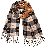 Floerns Women's Cute Heart Checkered Plaid Neck Scarf Warm Knitted Shawl Wraps Fall Winter Scarves
