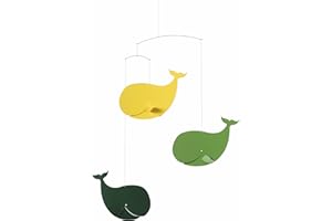 Flensted Mobiles Happy Whales Green/Yellow Hanging Mobile - 22 Inches Plastic