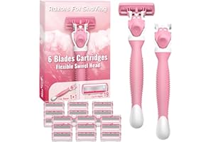 MISS SHARK Razors for Women with 6 Premium Blades, Women's Razors for Closing Shaving with Nonslip Handle, Value Shaver for Women Include 2 Handles and 19 Blade Refills, Pink