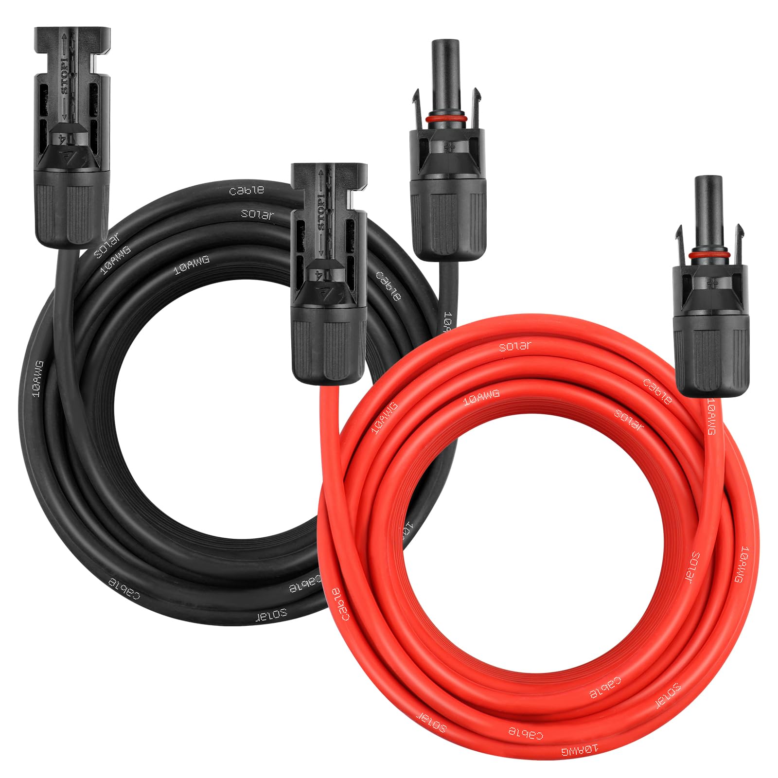 Photo 1 of Solar Panel Extension Cable - 10AWG 30FT Solar Wire Cord 10 Gauge PV Wire with Female & Male Waterproof Connector for RV, Photovoltaic Systems, Home, Boat, Solar Panels, Car(30ft Red + 30ft Black)