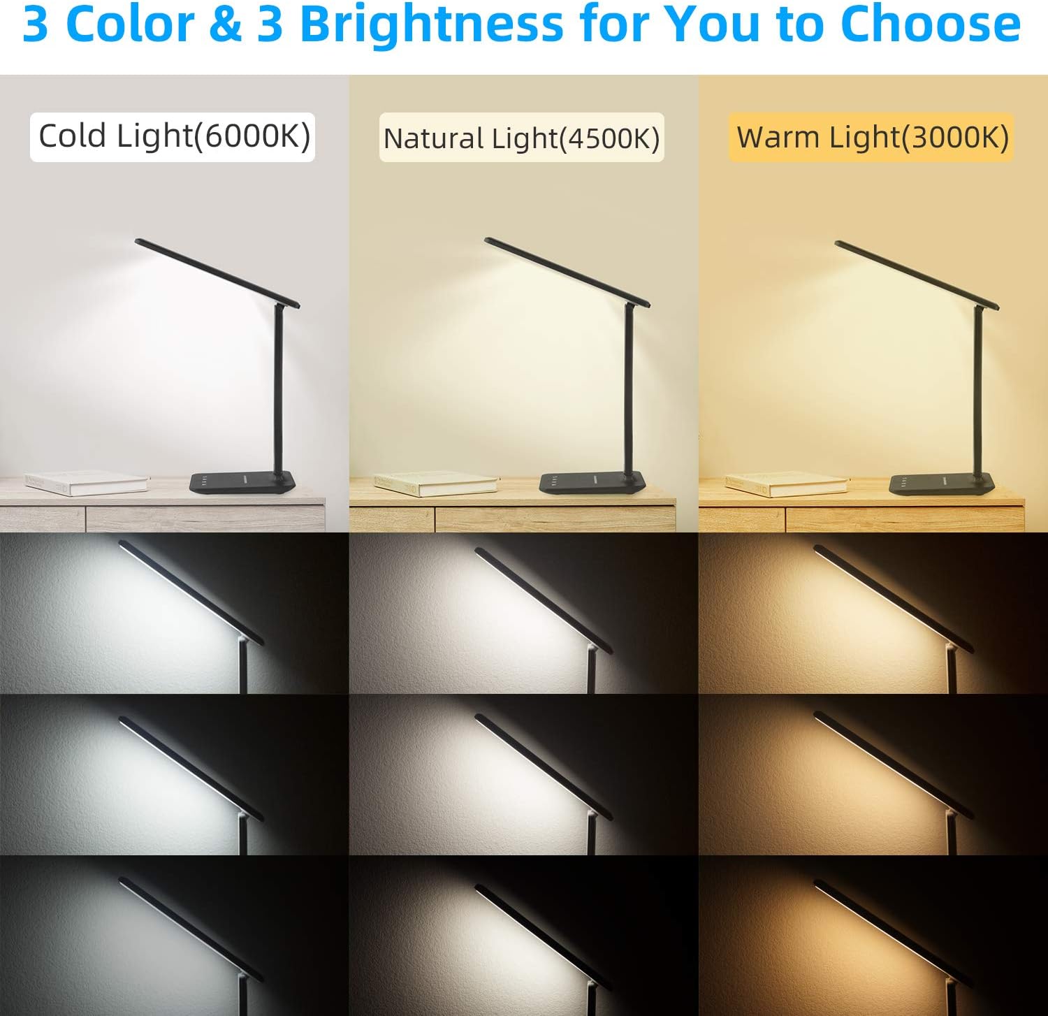 LAOPAO LED Desk Lamp with 10W Wireless Charging and USB Charging Port, 3 Colour Temperatures - Image 5