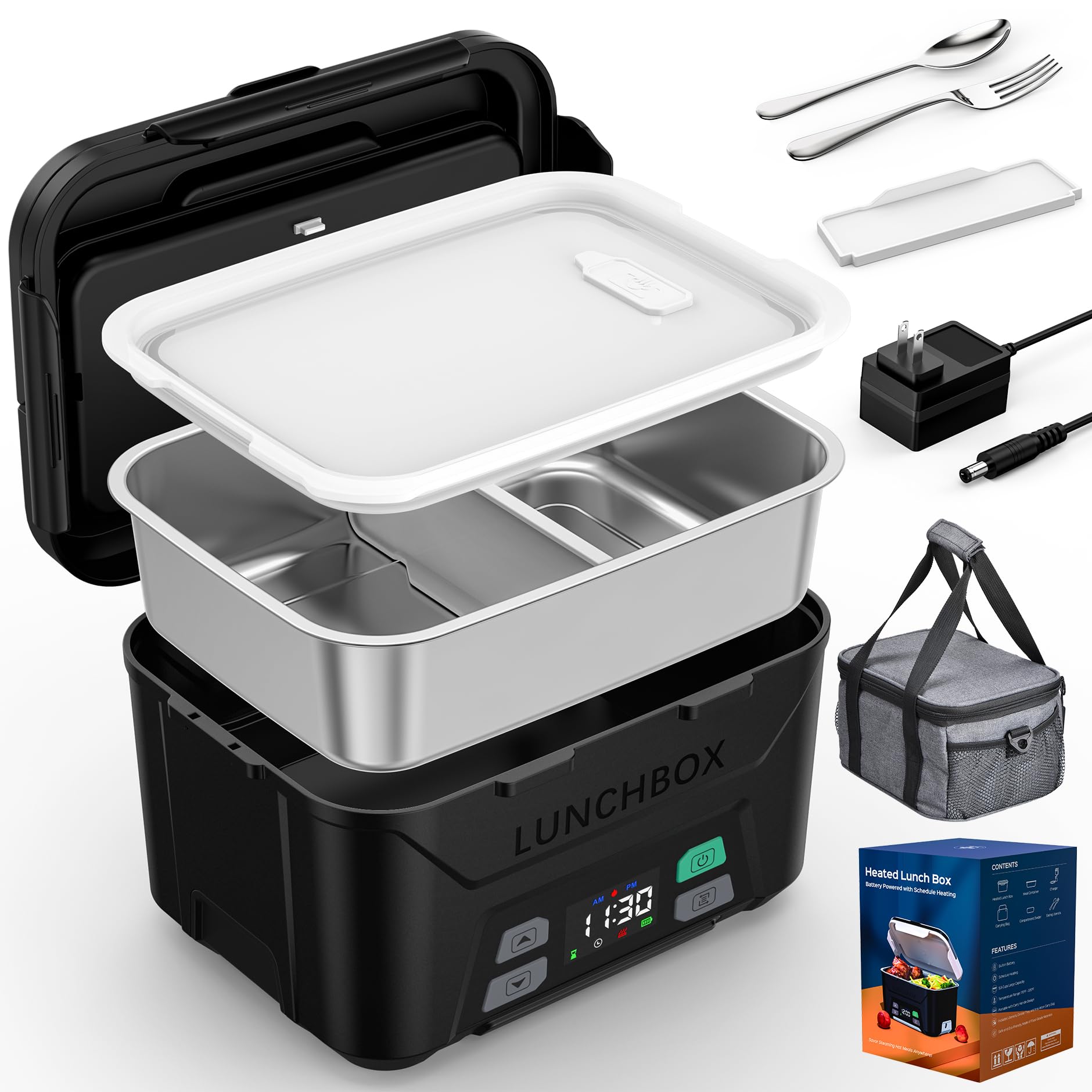 Photo 1 of **MISSING CHARGER AND CARRY BAG**
EAST OAK Heated Lunch Box Battery Powered with Automatic Heating, Cordless Heatable Lunchbox for Adults, 1.3L Portable Food Warmer with Insulated Carry Bag
