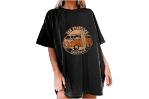 Wukreran Car Pattern Tshirts for Womens Vintage Graphic Tops Casual Short Sleeve Blouse Crewneck Pullover
