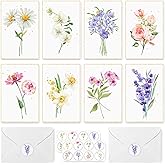 Whaline 32 Pack Floral Blank Greeting Cards Watercolor Papyrus Gold Foil with Envelopes Stickers for Stationary Wedding Birthday Baby Shower, 4 x 6 In