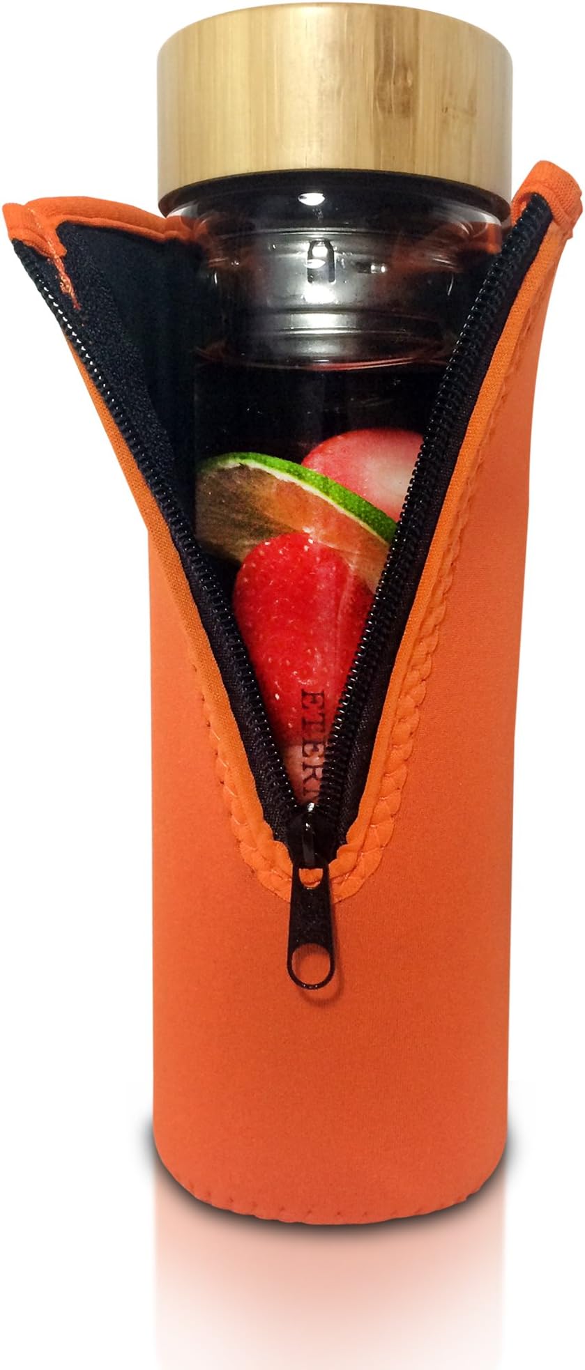Tea bottle BPA FREE borosilicate glass infuser with stainless steel basket and insulation sleeve