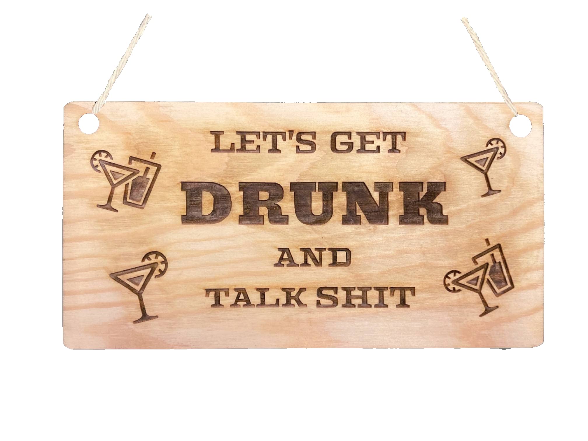 Pet-Jos Let´s get drunk and talk shit Alcohol Vintage Beer Gin Sign Decor Gift Wooden Wooden Plaque Natural Decoration Backyard Bar Garden Hanging Plaque for garden gifts
