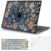 iCasso for MacBook Air 13 inch Case 2026 2025-2022 M4 M3 M2 Model A3240 A3113 A2681,[Ultra Thin Armor][100% Match Midnight], Air 13.6'' Flower Crystal Clear Hard Shell Protective Cover, Midnight