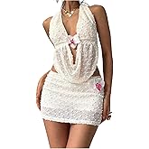 GORGLITTER Women's Two Piece Swimsuit Skirt Sets 3D Floral Halter Tops Bodycon Mini Skirt Outfits