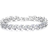 EVER FAITH Glamorous Cubic Zircon Wedding 2 Layers Small Leaf Roman Tennis Bracelet for Brides