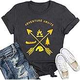 IFQ Womens Adventure Awaits Shirts Outdoor Camping Hiking T-Shirt Nature Wilderness Travel Tee