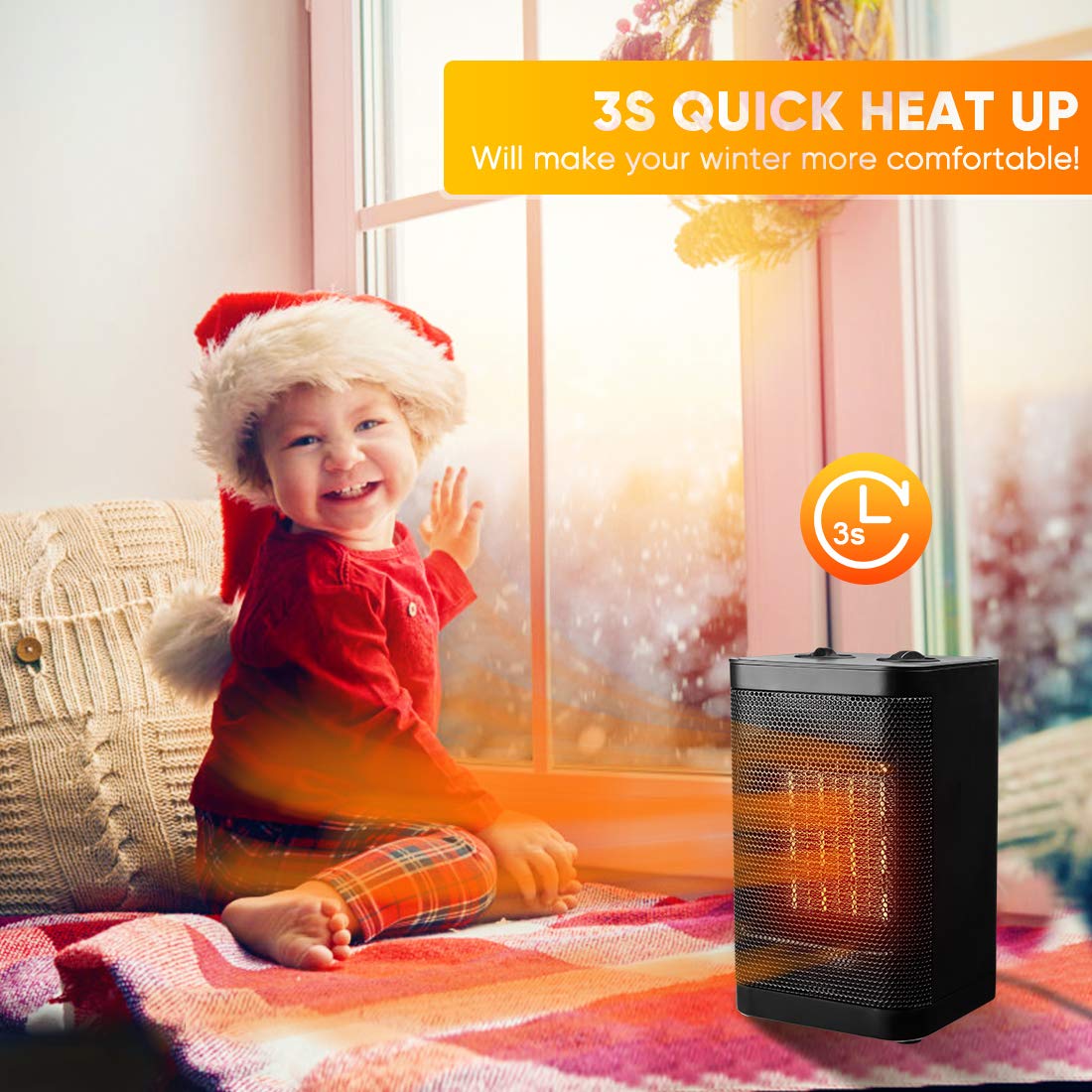 Space Heater Indoor Electric Heater - Portable Ceramic Personal Quiet Small Heater For Office, Home, Bedroom, Kids Room with Thermostat Tip-over & Overheat Auto-Off