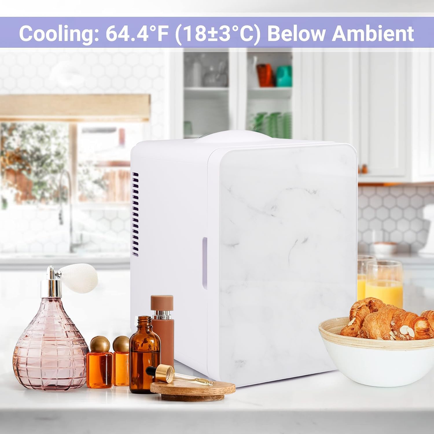 Living Enrichment Mini Fridge 4L Skincare Fridge, Cooler and Warmer Portable Small Refrigerator, AC DC 12V Powered, for Skin Care Drinks, Bedroom Office Travel Car, Birthday Gift