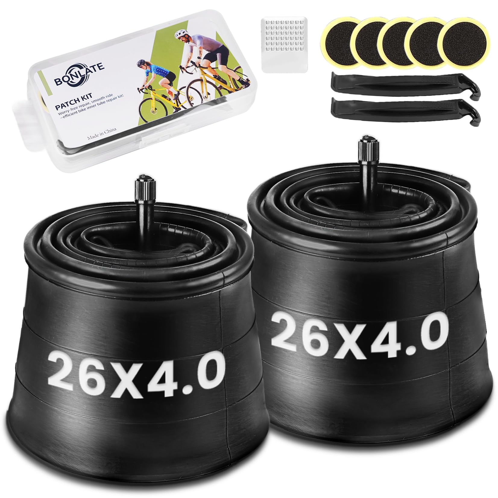 Photo 1 of 26x4 Fat Bike Inner Tube - BONLATE 2-Pack Electric Fat Tire Tubes AV 32mm Schrader Valve, Premium Butyl Rubber Puncture Resistant Replacement Tubes with Repair Kit