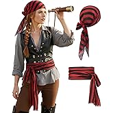 Zando Pirate Accessories Women Men Teens - Pirate Bandana Head Scarf Hat Belt Sash for Halloween Renaissance Themed Cosplay
