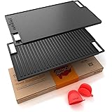 NutriChef Cast Iron Reversible Grill Plate - 18 Inch Flat Cast Iron Skillet Griddle Pan For Stove Top, Gas Range Grilling Pan