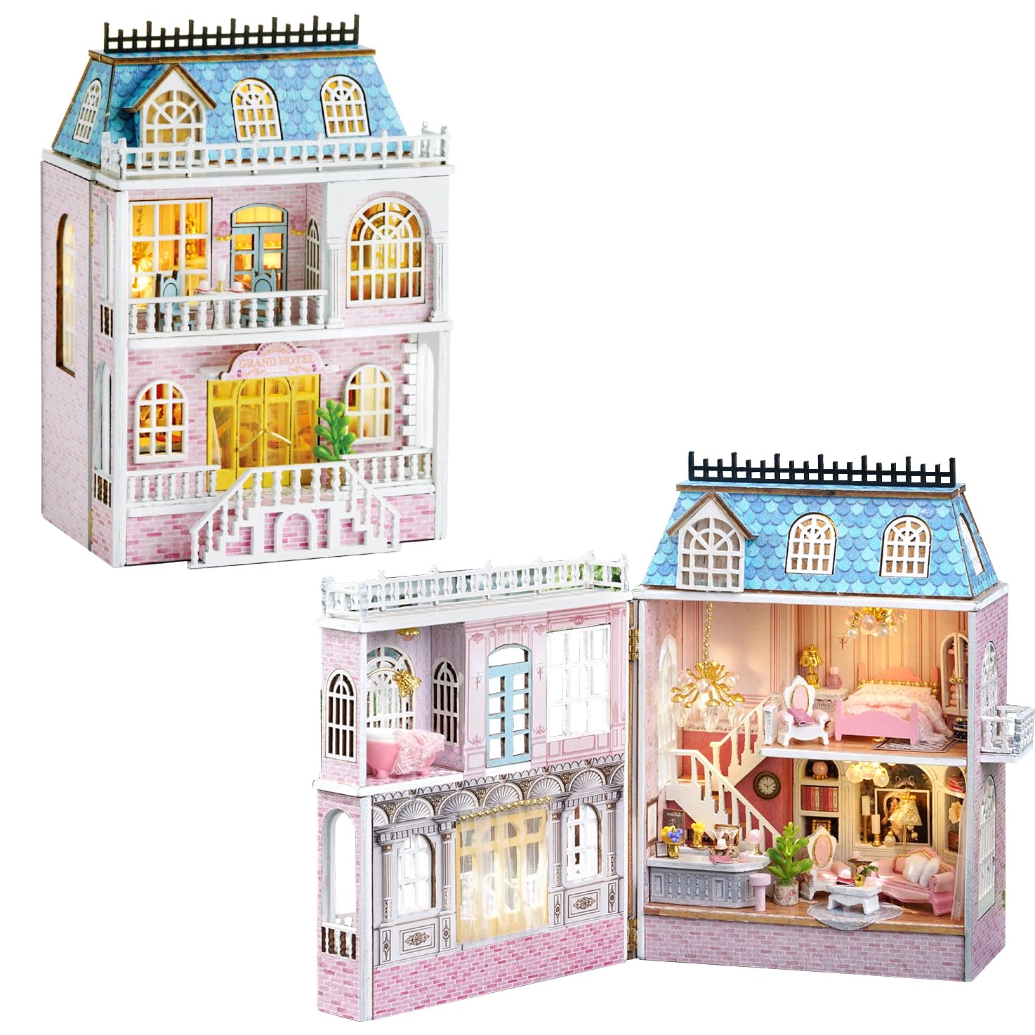 CUTE-Eyfud DIY Miniature Dollhouse Kit 1:24 Scale - Wooden House with LED Lights & Furniture, Handmade Craft for Adults/Teens, Home Desk Decoration, Birthday Gift for Women (Romantic Castle)