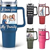 Personalized Tumbler With Handle-Custom 40oz Travel Cup With Lid And Straw-Laser Engraved With Name,Logo,Text,Image-Personalized Gifts For Mom,Dad,Birthday