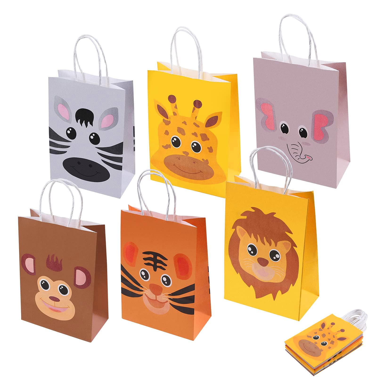 18Pcs Jungle Party Bags, Animal Gift Bags for Kids,Candy Paper with Handle for Halloween Christmas Baby Birthday Party Supplies -21x15x8cm