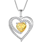 FJ Love Heart Necklace for Women 925 Sterling Silver Birthstone Pendant Anniversary Birthday Jewelry