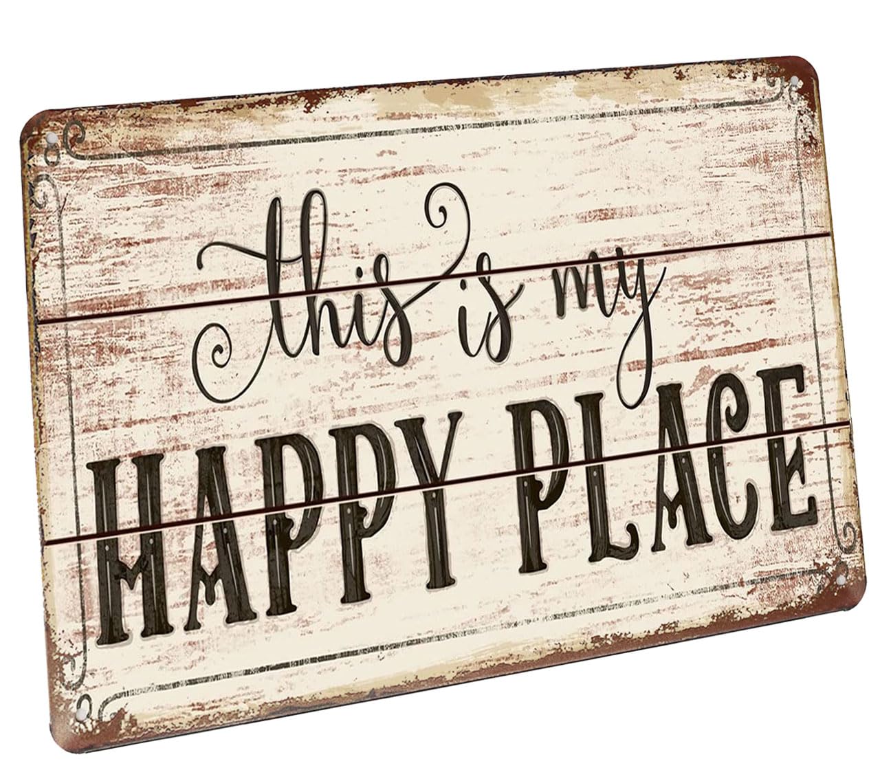 Hioni This is My Happy Place, Metal Tin Sign, Vintage Plaque Wall Decor