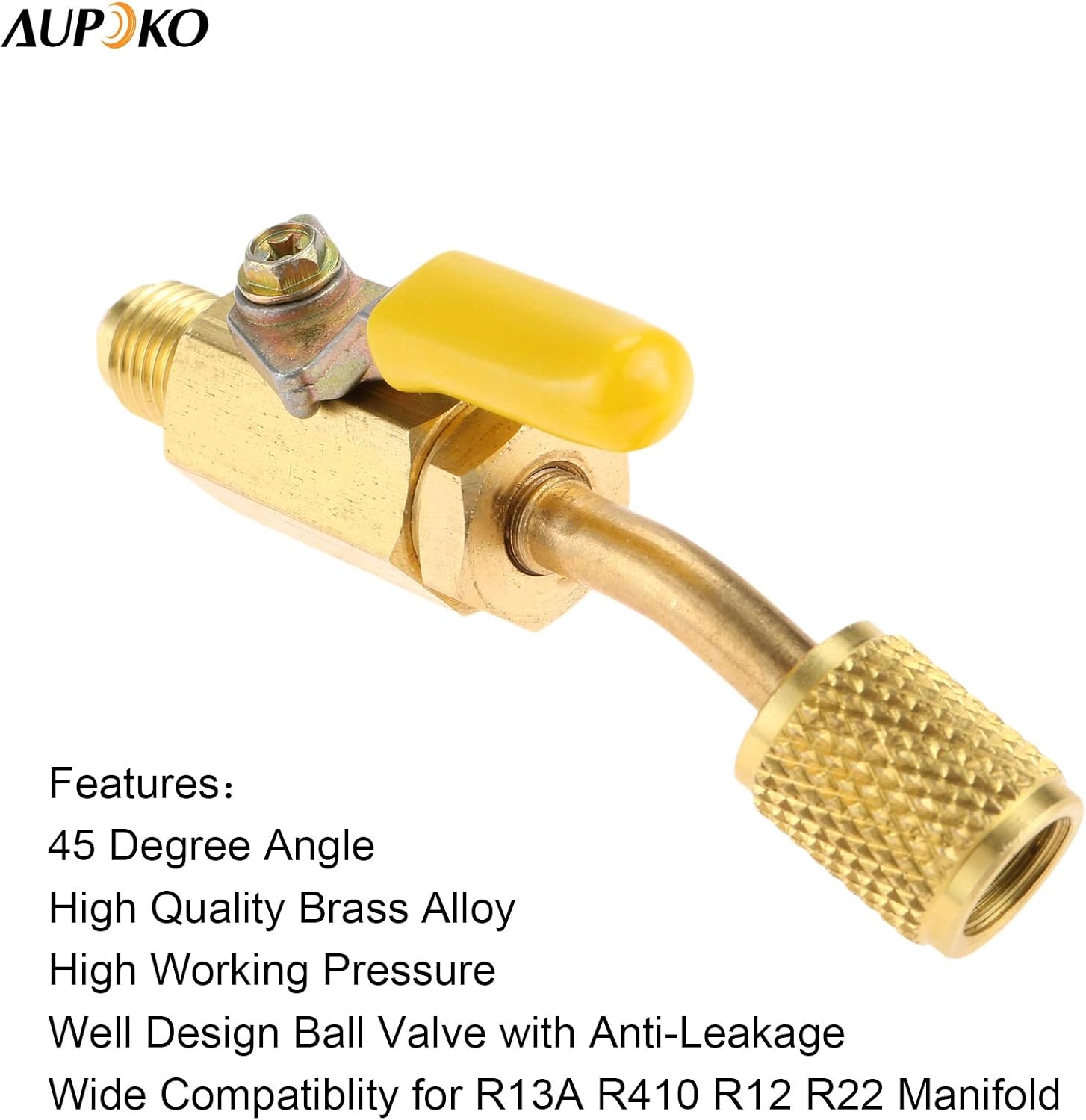Aupoko Air Conditioning Refrigerant Angled Compact Ball Valve 1/4’’ SAE, R410A R134A R12 R22 AC HVAC and R12 R22 to R134A Shut Valve, Fits for HVAC R12 R22 R502 Charging Hoses AC Refrigerant Tools - 3: Automotive