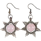 TUMBEELLUWA Handmade Sun Dangle Earrings for Women, Wire Wrapped Crystal Stone Drop Earrings