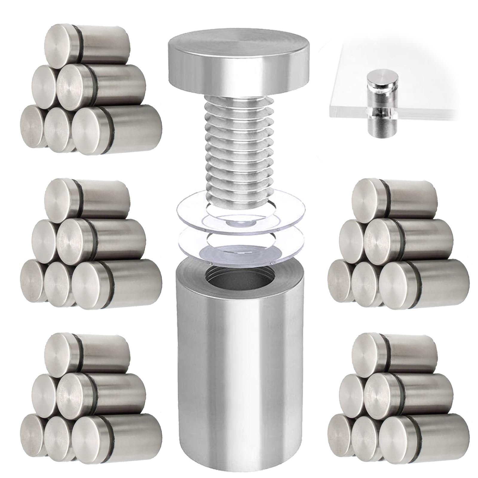 SUpoetry 30 Pieces Spacers Stainless Steel, Advertising Screw, Stainless Steel Advertising Screw Glass, for Attaching Billboards, Picture Frames, Glass Posters and Other Wall Brackets (12 x 20 mm)